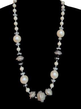 Pearl and Stamped Bead Necklace